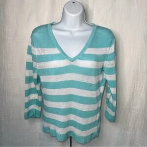 Avalin Linen Striped V Neck Lightweight Sweater Size S